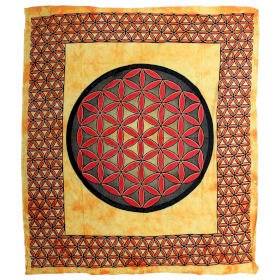 Dvojlôžková Bavlnená Prikrývka na posteľ - Kvet života - Oranžová