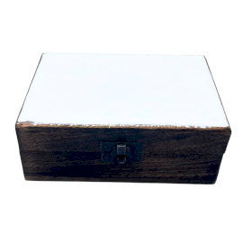 Stredná Drevená Krabička s Keramickou Glazúrou - 15x10x6cm - Biela