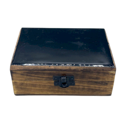 Stredná Drevená Krabička s Keramickou Glazúrou - 15x10x6cm - Čierna