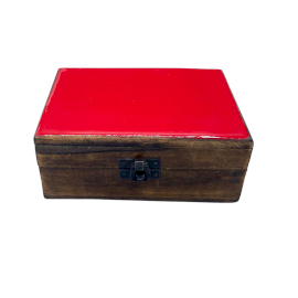 Stredná Drevená Krabička s Keramickou Glazúrou - 15x10x6cm - Červená