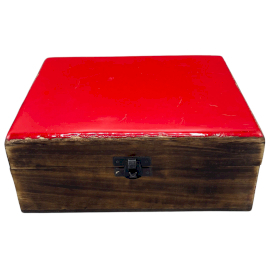 Veľká Drevená Krabička s Keramickou Glazúrou - 20x15x7.5cm - Červená
