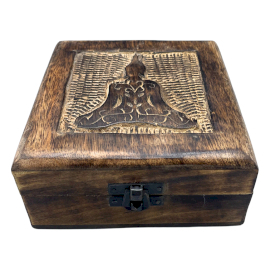 Štvorcová Drevená Spomienková Krabička 13x13x6cm - Budha