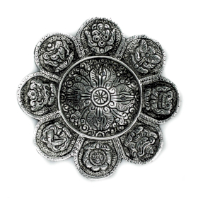 6x Stojan na Vonné Tyčinky z Lešteného Hliníka s Tibetskými Symbolmi, 12 cm