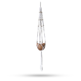 Macramé Závesný Držiak na Kvetináč s Korálkami - Prírodný - 1m
