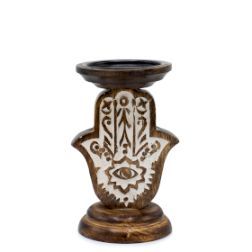 Stojan na Sviečku z Mangového Dreva - Hamsa - Malý 18x11cm