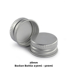 50x Uzáver na Jantárovú Fľašu (pre 230ml a 500ml) - Strieborný Hliník 28mm