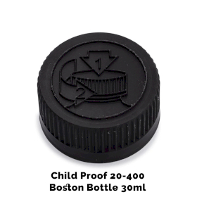 50x Uzáver na Jantárovú Fľašu  detská poistka, 20 mm (pre 30-60 ml), Čierny Plast