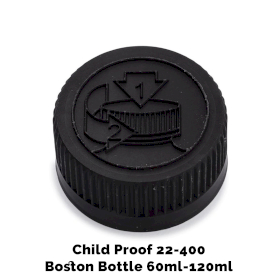 50x Uzáver na Jantárovú Fľašu  detská poistka, 22mm (pre 120ml) - Čierny Plast