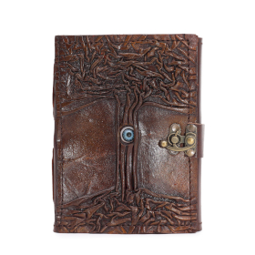 Čierny Kožený Zápisník- Dekor Zlých Očí – 160 strán s ozdobnými okrajmi – 17 x 12,5 cm