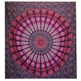 Dvojitá Bavlnená Prikrývka + Záves na Stenu - Peacock Mandala - Fialová