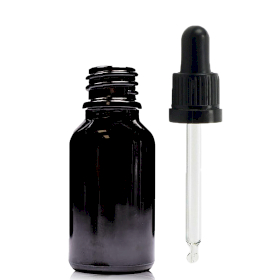 156x 15ml Čierna Sklenená Fľaška s Kvapkadlom s Čiernou T/E Pipetou