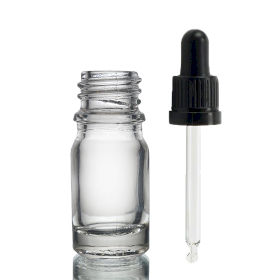 255x 5ml Číra Sklenená Fľaška s Kvapkadlom s Čiernou T/E Pipetou