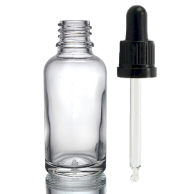 110x 30ml Číra Sklenená Fľaška s Kvapkadlom s Čiernou T/E Pipetou