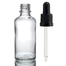88x 50ml Číra Sklenená Fľaška s Kvapkadlom s Čiernou T/E Pipetou