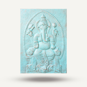 Veľký Rám Ganpati Starožitný Tyrkysový Reliéf - 0.7x1m