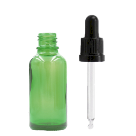 156x 15ml Zelená Sklenená Fľaška s Kvapkadlom s Čiernou T/E Pipetou