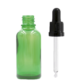 110x 30ml Zelená Sklenená Fľaška s Kvapkadlom s Čiernou T/E Pipetou