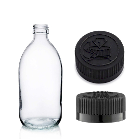 42x 150ml Lieková Fľaška z Číreho Skla s Čiernym Uzáverom CR / TP