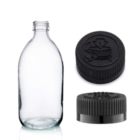 40x 300ml Lieková Fľaška z Číreho Skla s Čiernym Uzáverom CR / TP