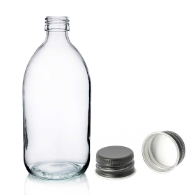 30x 500ml Lieková Fľaška z Číreho Skla s Čiernym Hliníkovým Uzáverom