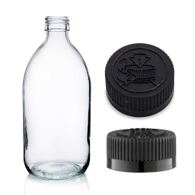 30x 500ml Lieková Fľaška z Číreho Skla s Čiernym Uzáverom CR / TP