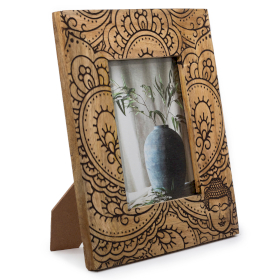 Veľký Rám na Fotografie z Mangového Dreva (13x18cm) 28x23x2cm - Budha - Čierny