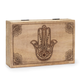 Veľká Obdĺžniková Krabička 21.5x14x6.3cm - Hamsa Čierne Gravírovanie