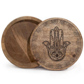 Veľká Okrúhla Krabička 17.5x7.5cm - Hamsa Čierne Gravírovanie