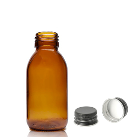 70x 100ml Fľaška z Jantárového Skla s Hliníkovým Čiernym Uzáverom