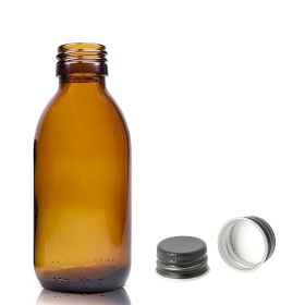 70x 150ml Fľaška z Jantárového Skla s Hliníkovým Čiernym Uzáverom