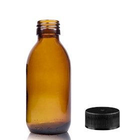 70x 150ml Fľaška z Jantárového Skla s Čiernym Plastovým Uzáverom