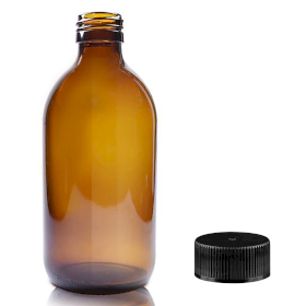 40x 300 ml Jantárová Sklenená Fľaša s Čiernym Plastovým Uzáverom