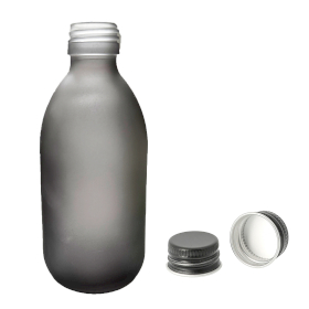 36x 300ml Lieková Fľaška z Dymového Sivého Skla s Hliníkovým Čiernym Uzáverom