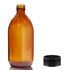 30x 500ml Jantárová Sklenená Fľaša s Čiernym Plastovým Uzáverom