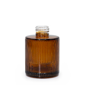 6x 150ml Vrúbkovaná Okrúhla Fľaštička na Difúzor (28 mm hrdlo) - Jantárová