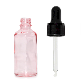 330x 30ml Ružová Sklenená Fľaška s Čiernou T/E Pipetou
