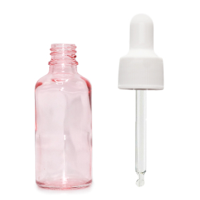 330x 30ml Ružová Sklenená Fľaška  s Bielou Pipetou