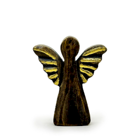 Malý Anjel z Mangového Dreva - Zlatý Dekor - 12cm