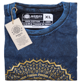 Extra Veľké Stone Wash Tričko - Mandala - Modré