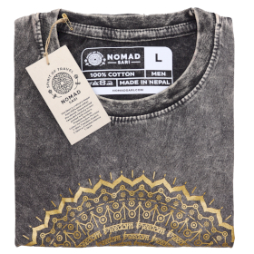 Stone Wash Tričko (L) - Mandala - Tmavo Šedé