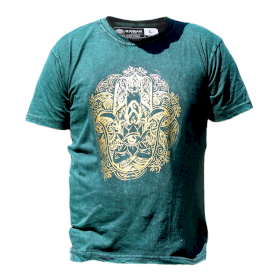 Stone Wash Tričko (L) - Hamsa - Zelené