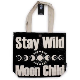 Ikonická Základná Taška - Stay Wild, Mood Child - Čierna Prírodná 10 oz (36x43x10 cm)