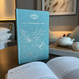 Modrý Zápisník Vďačnosti – 120 strán – *Som vďačný za...* So Strieborným Lemovaní