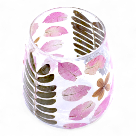 4x Prírodný Sklenený Svietnik v Tvare Vázy s Kvetinovým Motívom – Primavera – (12 × 11 cm)