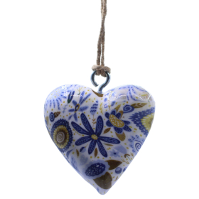 50x Veľké Dekoračné Drevené Srdiečka -  Modré Kvety (50) - v Pohári