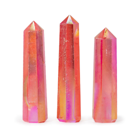 3x Drahokam Obelisk Hroty cca 9cm - Krištáľový Kremeň Aurora - Broskyňový