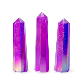 3x Drahokam Obelisk Hroty cca 9cm - Krištáľový Kremeň Aurora - Fialový