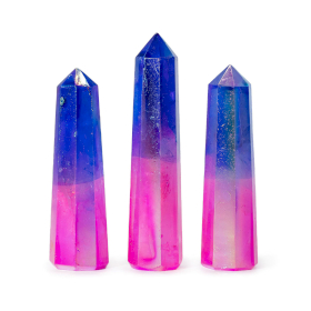 3x Drahokam Obelisk Hroty cca 9cm - Krištáľový Kremeň Aurora - Ružový a Modrý