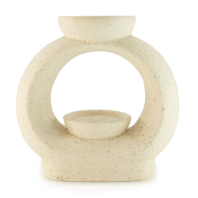 3x Keramická Aromalampa Zen – Veľký Oválny Kamienok – Bodkovaná Krémovo Biela